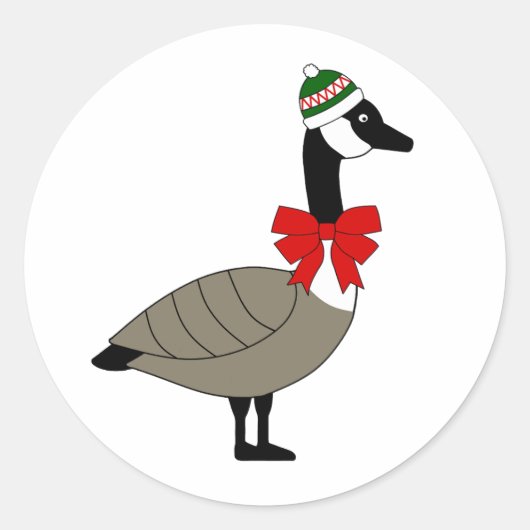 Christmas Canadian Goose Stickers ラウンドシール (正面)