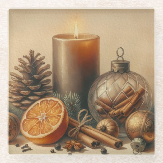 Christmas Candle Art ガラスコースター (正面)