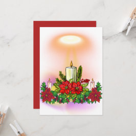 Christmas Candle Card with Poinsettia 招待状