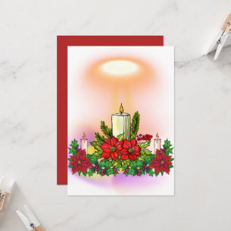Christmas Candle Card with Poinsettia 招待状