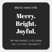 Christmas Candle Label | Merry Bright Joyful スクエアシール (正面)