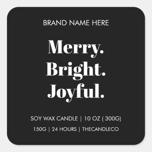 Christmas Candle Label | Merry Bright Joyful スクエアシール (正面)