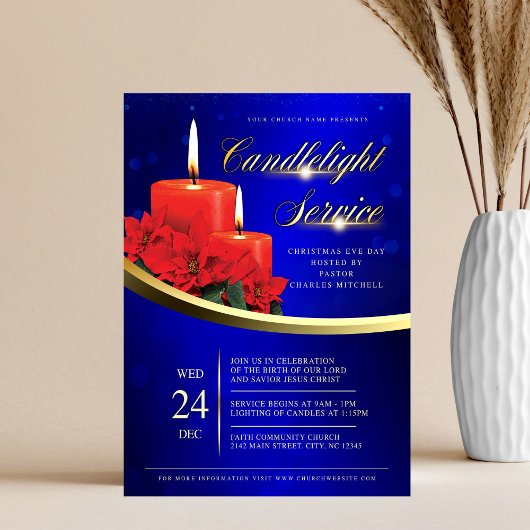 Christmas Candlelight Poinsettia Blue Church チラシ