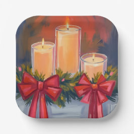 Christmas Candles Garland Watercolor Painting ペーパープレート