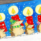 Christmas Candles Hedgehogs  ポストカード