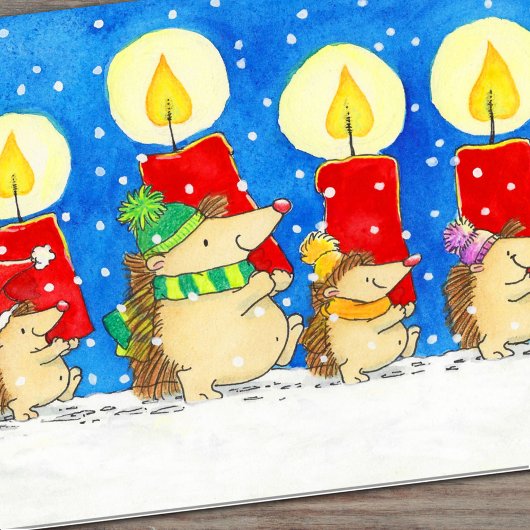 Christmas Candles Hedgheogs Greeting  カード
