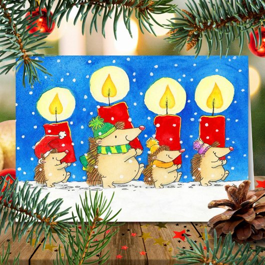 Christmas Candles Hedgheogs Greeting  カード