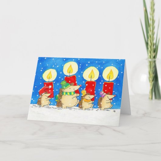 Christmas Candles Hedgheogs Greeting  カード (正面)