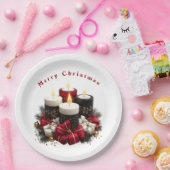Christmas Candles Red White Ribbons Gold Ornaments ペーパープレート (パーティー)