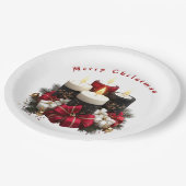 Christmas Candles Red White Ribbons Gold Ornaments ペーパープレート (アングル)