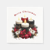 Christmas Candles Red White Satin Ribbon スタンダードカクテルナプキン (正面)