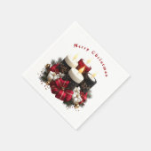 Christmas Candles Red White Satin Ribbon スタンダードカクテルナプキン (角)