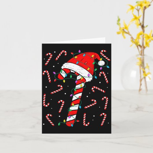 Christmas Candy Cane Hat Santa Xmas Holiday Toddle カード (黄色い花)