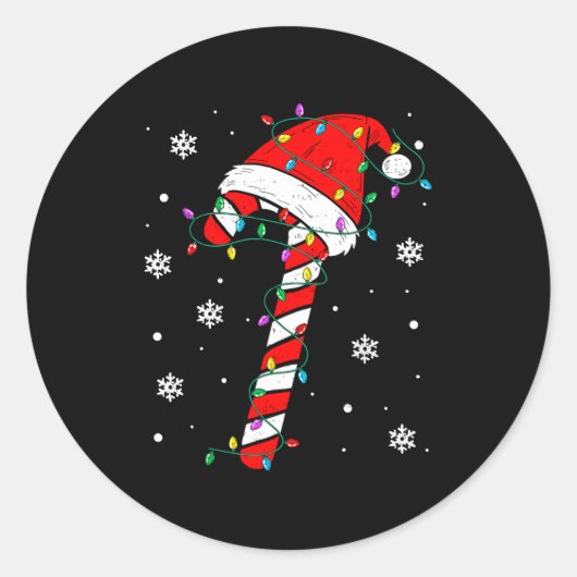 Christmas Candy Cane Hat Santa Xmas Holiday Toddle ラウンドシール (正面)