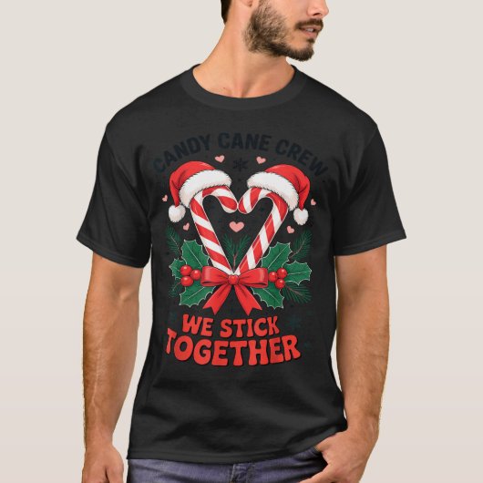 Christmas Candy Cane Heart Holiday Family Matching Tシャツ (正面)