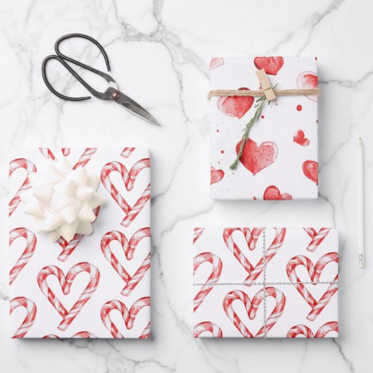 Christmas Candy Cane Hearts ラッピングペーパーシート (正面)