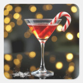 Christmas Candy Cane In a Cocktail スクエアシール (正面)