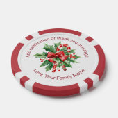Christmas Candy Cane Mistletoe Custom Text Red ポーカーチップ (シングル)