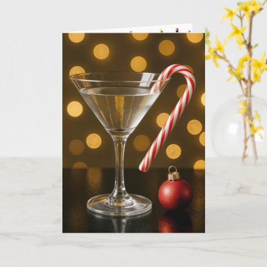 Christmas Candy Cane On a Martini Glass カード (黄色い花)