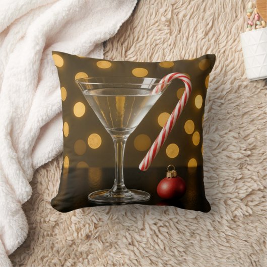 Christmas Candy Cane On a Martini Glass クッション (ブランケット)