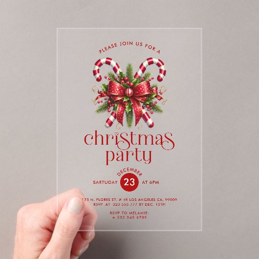 Christmas Candy Cane Party Invitation アクリル招待状 (インサイチュ (ポータブル))
