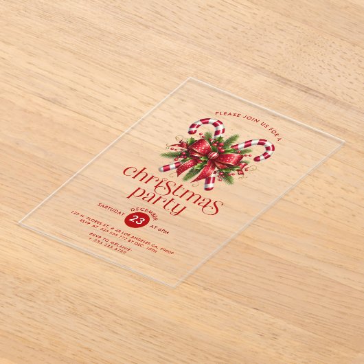 Christmas Candy Cane Party Invitation アクリル招待状 (レイダウン)