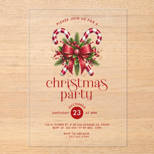 Christmas Candy Cane Party Invitation アクリル招待状 (正面)