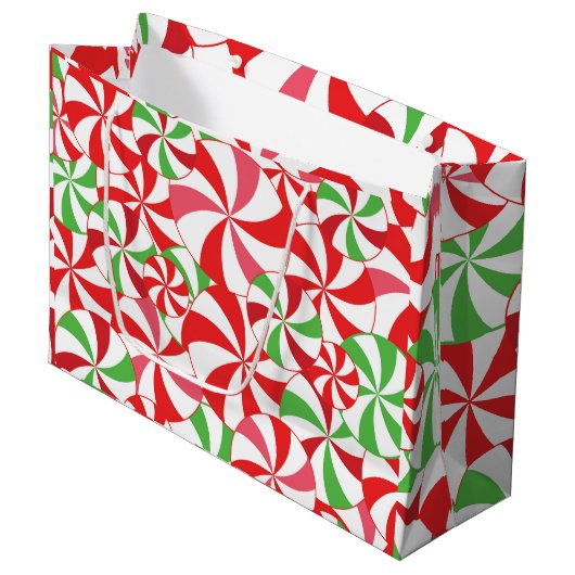 Christmas Candy Cane Pattern, Xmas Party Candy ラージペーパーバッグ (正面アングル)