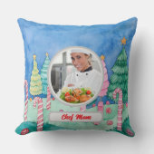 Christmas Candy Cane Personalized Chef Mom Photo クッション (正面)