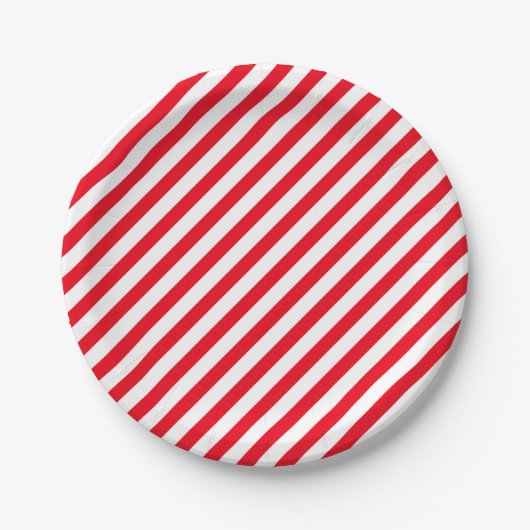 Christmas Candy Cane Red Stripped Paper Plates ペーパープレート (正面)