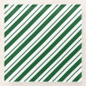 Christmas Candy Cane Stripes in Green and White  ガラスコースター (正面)