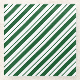 Christmas Candy Cane Stripes in Green and White  ガラスコースター