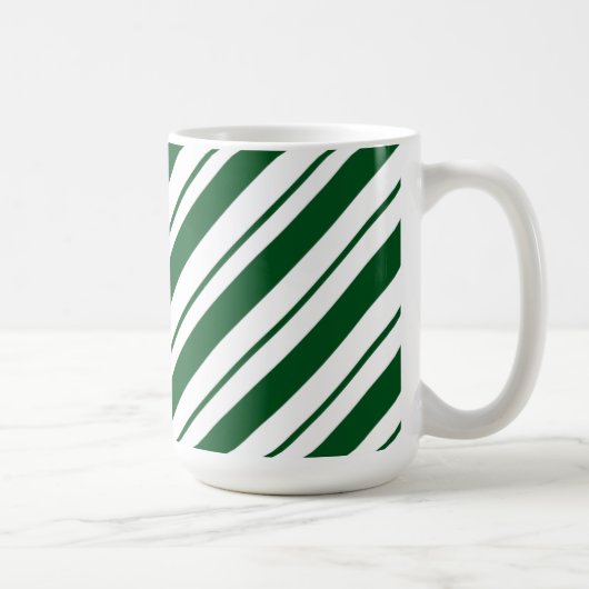 Christmas Candy Cane Stripes in Green and White コーヒーマグカップ (右)