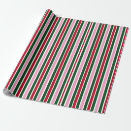 Christmas Candy Cane Stripes in Pink Green and Red ラッピングペーパー