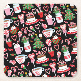 Christmas Candy Cane Sweets Pattern スクエアペーパーコースター