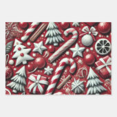 Christmas Candy Cane Tree Presents Red Decoupage ラッピングペーパーシート (正面2)