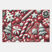 Christmas Candy Cane Tree Presents Red Decoupage ラッピングペーパーシート (正面)