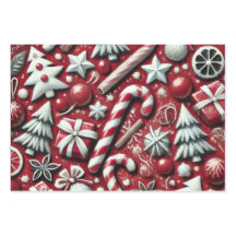 Christmas Candy Cane Tree Presents Red Decoupage