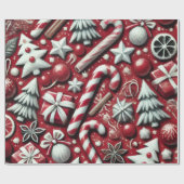 Christmas Candy Cane Tree Presents Red Decoupage ラッピングペーパー (フラット)