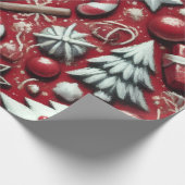 Christmas Candy Cane Tree Presents Red Decoupage ラッピングペーパー (角)
