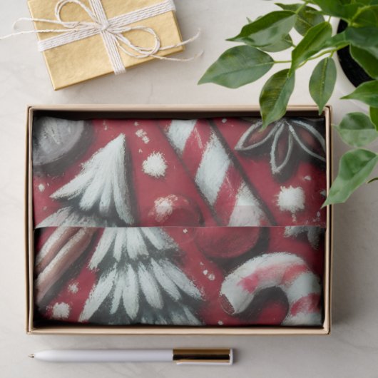 Christmas Candy Cane Tree Presents Red Decoupage 薄葉紙 (ギフト)