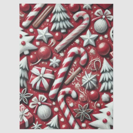 Christmas Candy Cane Tree Presents Red Decoupage 薄葉紙 (正面)