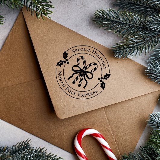 Christmas Candy Cane Wood Art Stamp ラバースタンプ