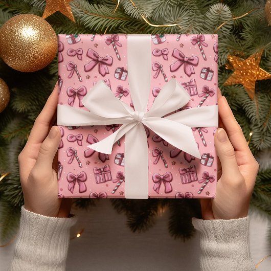 Christmas Candy Canes and Bows Wrapping Paper ラッピングペーパー