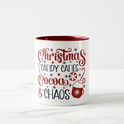 Christmas, Candy Canes, Cocoa & Chaos ツートーンマグカップ (中央)