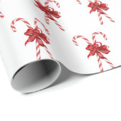 Christmas Candy Canes Tied with Bows ラッピングペーパー (ロールコーナー)