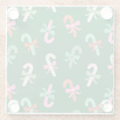 Christmas Candy Canes with Bows - Green Coaster ガラスコースター (裏面)