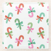 Christmas Candy Canes with Bows - White Coaster ガラスコースター (正面)