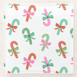 Christmas Candy Canes with Bows - White Coaster ガラスコースター