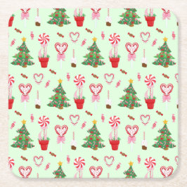Christmas Candy Trees Pattern スクエアペーパーコースター